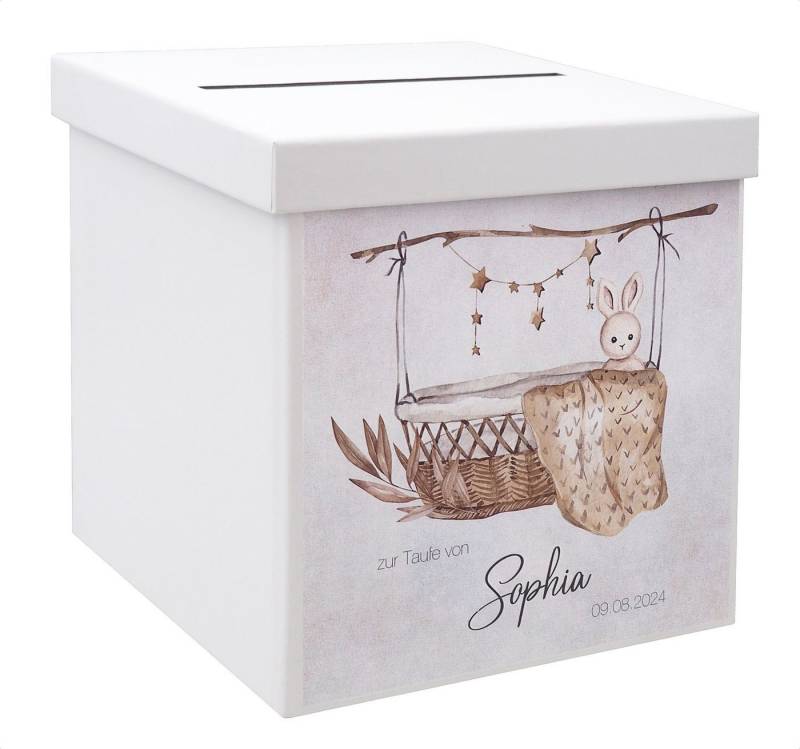 ZauberDeko Geschenkbox Briefbox Kartenbox Hase Korb Taufe Baby Personalisiert Geschenk Geburt von ZauberDeko
