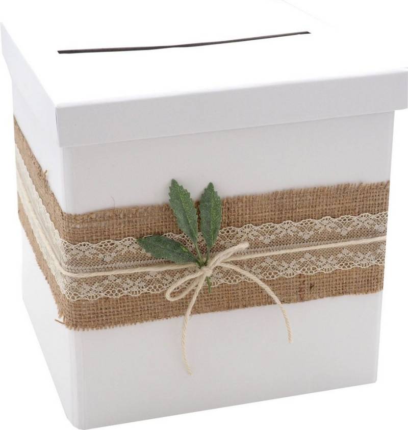ZauberDeko Geschenkbox Briefbox Kartenbox Rustikal Hochzeit Vintage Jute Spitze Kraft Natur von ZauberDeko