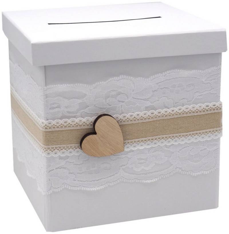 ZauberDeko Geschenkbox Briefbox Kartenbox Vintage Herz Spitze Hochzeit Geldgeschenk Weiß von ZauberDeko