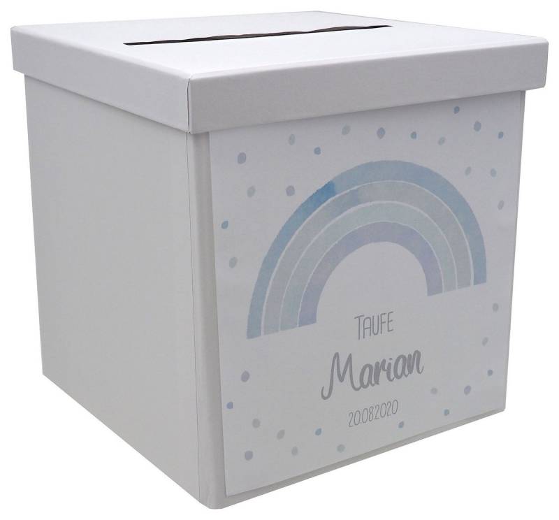 ZauberDeko Geschenkbox Briefbox Regenbogen Blau Taufe Kommunion Konfirmation MIT NAME von ZauberDeko