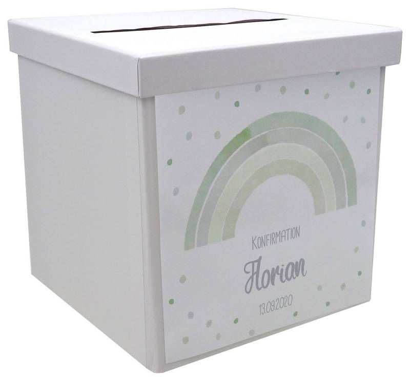 ZauberDeko Geschenkbox Briefbox Regenbogen Grün Taufe Kommunion Konfirmation MIT NAME von ZauberDeko