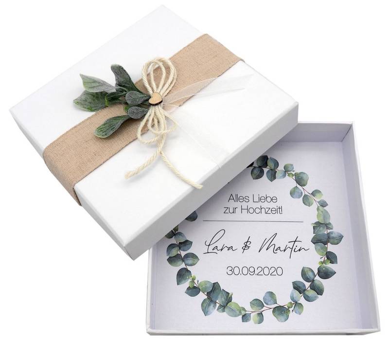 ZauberDeko Geschenkbox Geldgeschenk Verpacken MIT NAME Geschenk Hochzeit Herz Weiß Eukalyptus von ZauberDeko