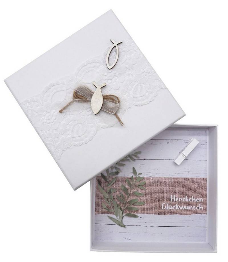 ZauberDeko Geschenkbox Geldgeschenk Verpackung Kommunion Konfirmation LUKAS Fisch Weiß von ZauberDeko