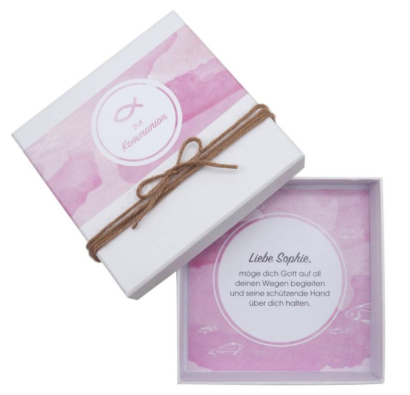 ZauberDeko Geschenkbox Geldgeschenk Verpackung Kommunion MIT NAMEN Fisch Mauve Rosa von ZauberDeko