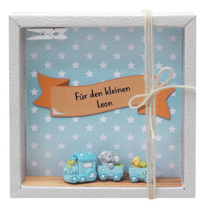 ZauberDeko Geschenkbox Geldgeschenk Verpackung MIT NAMEN Baby Eisenbahn Junge Geburt Taufe von ZauberDeko