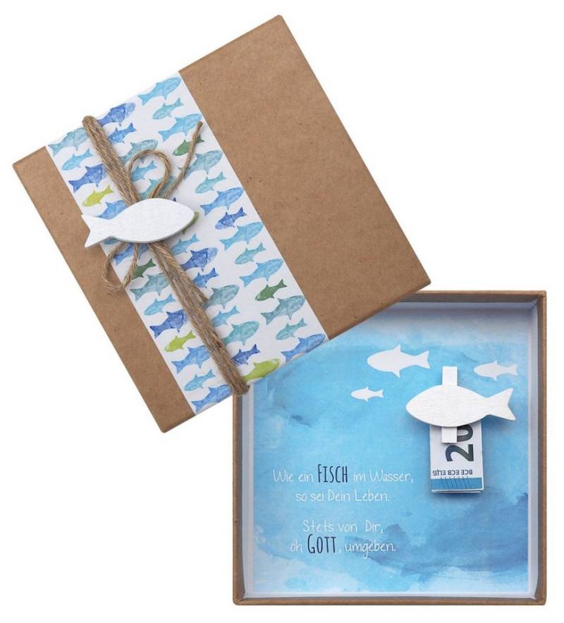 ZauberDeko Geschenkbox Geldgeschenk Verpackung Petrol Grün Fisch Kommunion Konfirmation von ZauberDeko