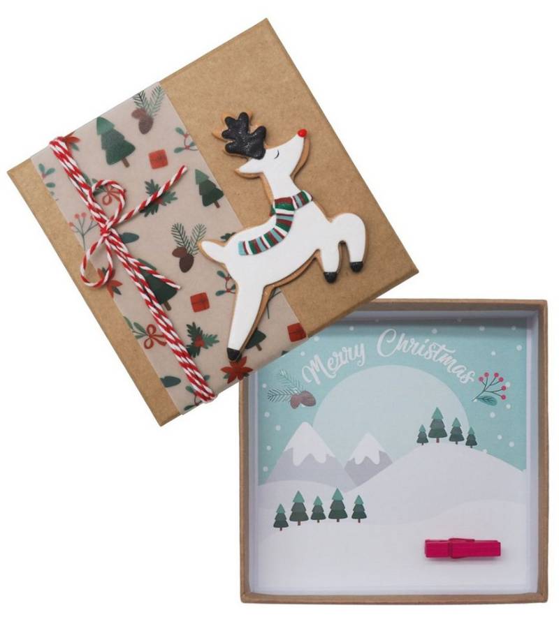 ZauberDeko Geschenkbox Geldgeschenk Weihnachten MIT NAME Natur Rentier Schal Schneelandschaft von ZauberDeko