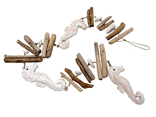 Girlande Hängedeko Treibholz Holz Seepferdchen Weiß Tischdeko Maritime Deko 105 cm von ZauberDeko