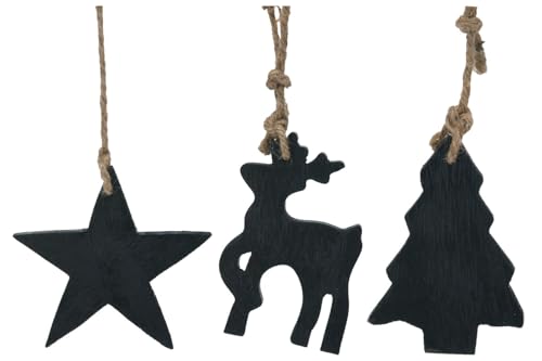 ZauberDeko Hängedeko Holz Schwarz Hirsch Tannenbaum Stern Weihnachten Christbaumschmuck 10,5cm 3 Stück von ZauberDeko