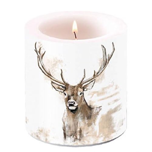 ZauberDeko Kerze Windlicht Hirsch Weihnachten Deko Herbst Wild Jäger 9cm Hoch 7,5cm Ø von ZauberDeko