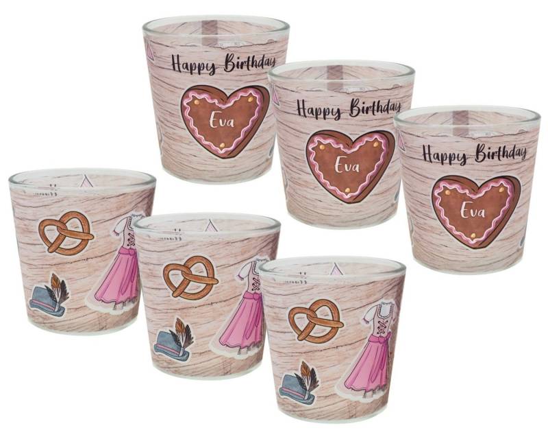 ZauberDeko Teelichthalter Windlicht Frau Oktoberfest Pink Braun Geburtstag PERSONALISIERT 7,5cmH von ZauberDeko