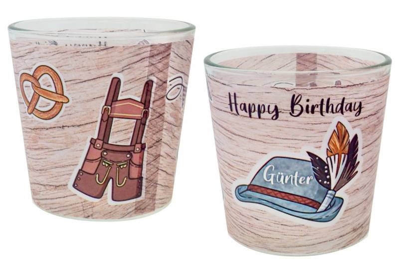 ZauberDeko Teelichthalter Windlicht Mann Oktoberfest Rot Braun Geburtstag PERSONALISIERT 7,5cm H von ZauberDeko