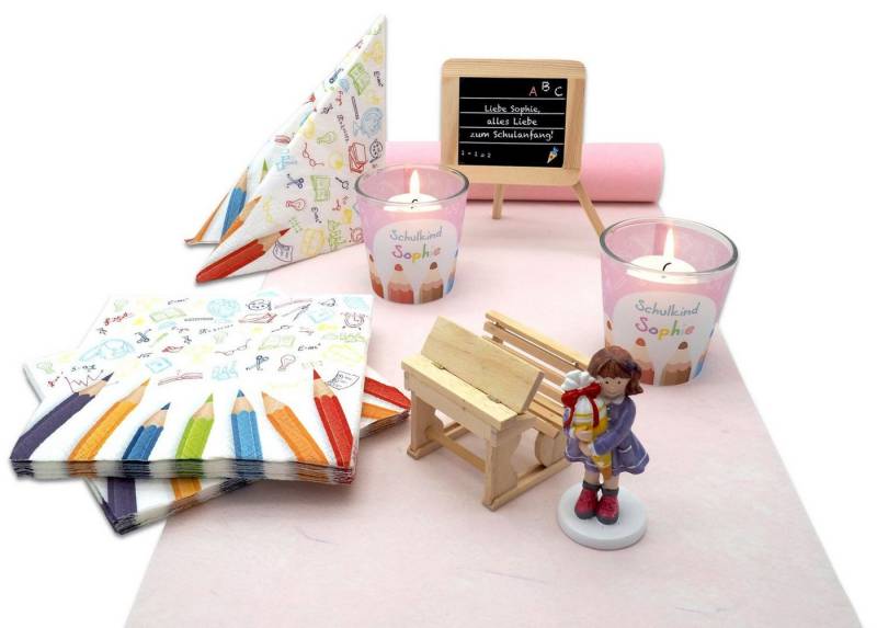 ZauberDeko Tischdecke Tischdeko Einschulung Schulanfang Mädchen Schule Personalisiert SET von ZauberDeko