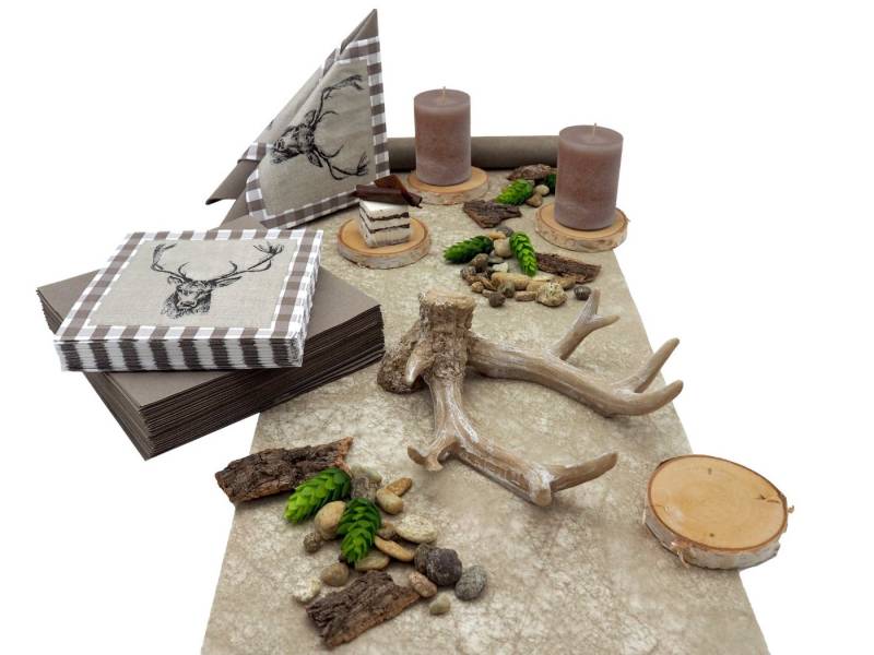 ZauberDeko Tischdecke Tischdeko Geburtstag Mann Braun Natur Jäger Landhausstil SET von ZauberDeko