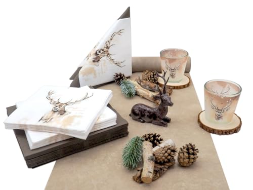 ZauberDeko Tischdeko Geburtstag Mann Braun Natur Jäger Landhausstil Hirsch Winterwald Weihnachten Set von ZauberDeko