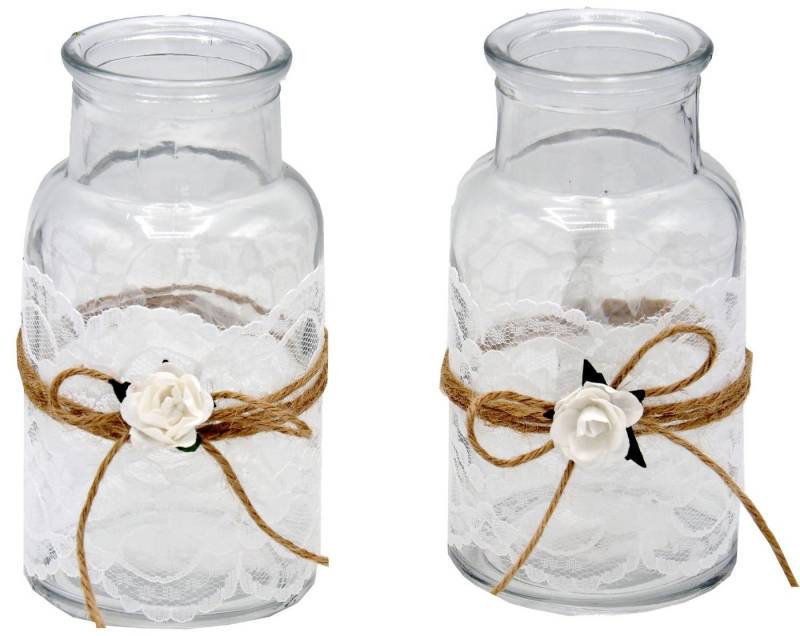 ZauberDeko Tischvase 2 Vasen Hochzeit Vintage Tischdeko Spitze Weiß MIRA von ZauberDeko
