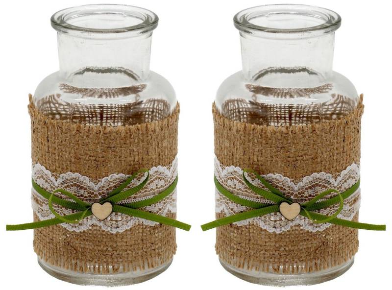 ZauberDeko Tischvase 2 Vasen Hochzeit Vintage Weiß Jute Spitze Herz Tischdeko Geburtstag von ZauberDeko