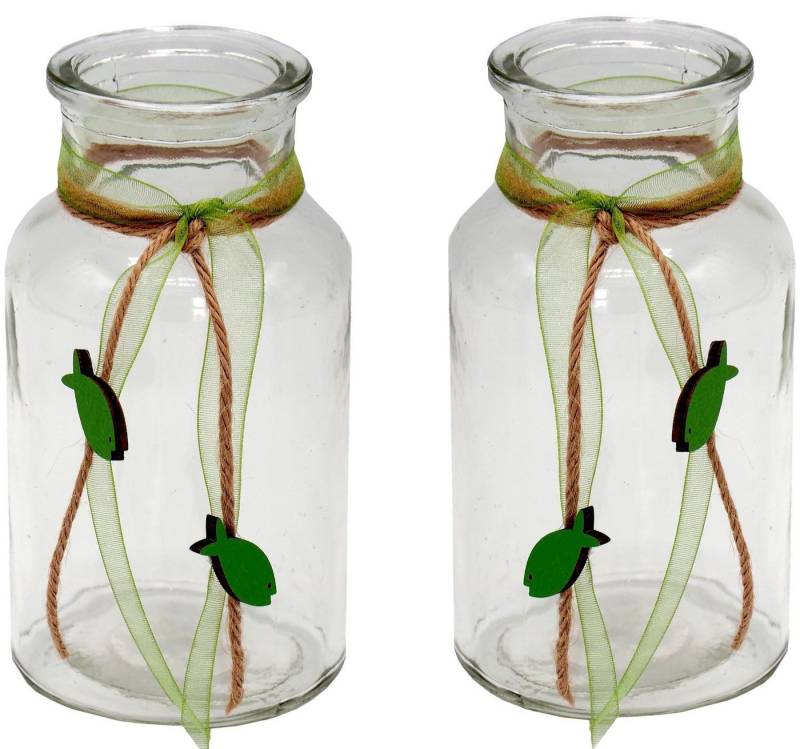ZauberDeko Tischvase 2 Vasen Kommunion Konfirmation Grün Fisch Vintage JONAS von ZauberDeko