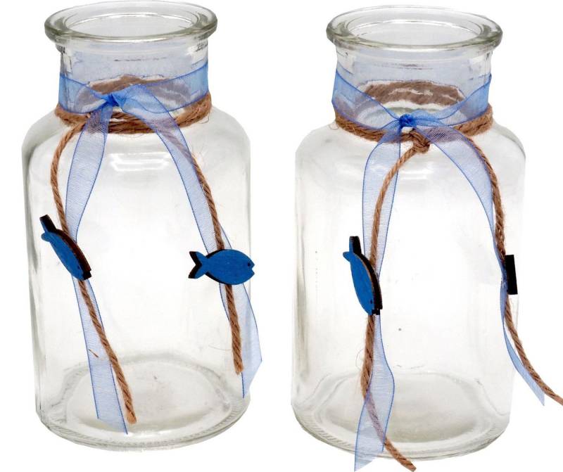 ZauberDeko Tischvase 2 Vasen Kommunion Konfirmation Tischdekoration Blau Fisch Vintage von ZauberDeko