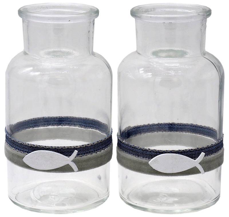 ZauberDeko Tischvase Vase Tischdeko Fisch Leinen Blau Grau Kommunion Konfirmation 2 Stück von ZauberDeko