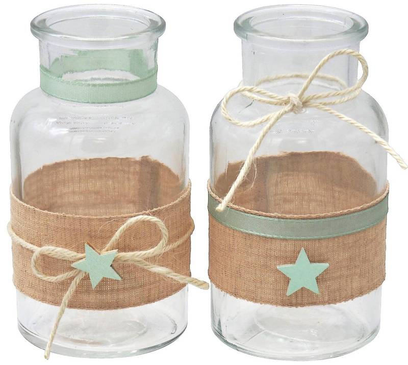 ZauberDeko Tischvase Vase Tischdekoration Stern Leinen Mint Grün Taufe Deko 2 Stück von ZauberDeko