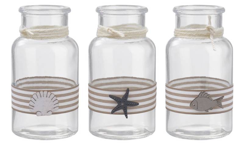 ZauberDeko Tischvase Vasen Maritim Creme Blau Muschel Seestern Fisch Party Sommer 3 Stk von ZauberDeko