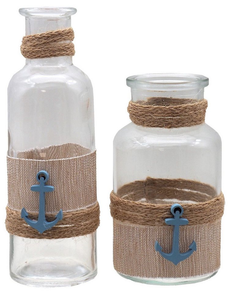 ZauberDeko Tischvase Vasen Maritim Tischdeko Anker Sommer 16cm und 12cm hoch 2 Stück von ZauberDeko