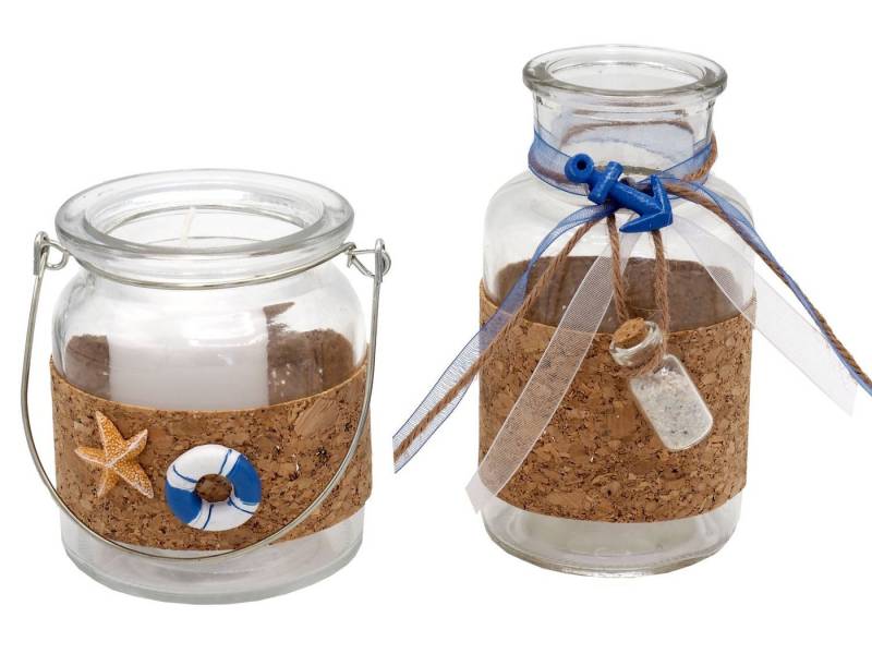 ZauberDeko Tischvase Windlicht mit Kerze und Vase Glas Maritim Blau Tischdeko von ZauberDeko