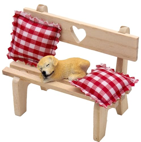 ZauberDeko Wichtel Zubehör Holzbank mit Herz Kissen Hund Puppenhaus Miniatur Set 4-teilig ZauberDeko Wichtel Zubehör Holzbank mit Herz Kissen Hund Puppenhaus Miniatur Set 4-teilig von ZauberDeko