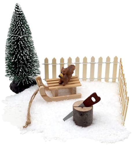 ZauberDeko Wichtel Zubehör Schlitten Tanne Wichteldorf Weihnachten Miniatur Säge Set 7-teilig von ZauberDeko