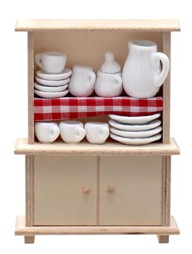 ZauberDeko Wichtel Zubehör Schrank Küchenschrank Mini-Kaffeeservice Set 16-teilig von ZauberDeko