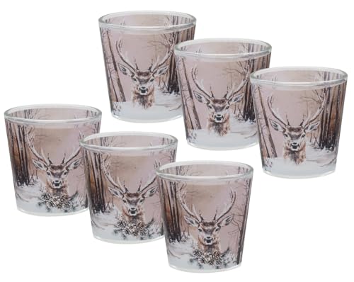 ZauberDeko Windlicht Banderole Hirsch Wald Braun Votivglas Tischdeko Herbst Winter 7,5cm H, Menge:6 Stück ZauberDeko Windlicht Banderole Hirsch Wald Braun Votivglas Tischdeko Herbst Winter 7,5cm H, Menge:6 Stück von ZauberDeko