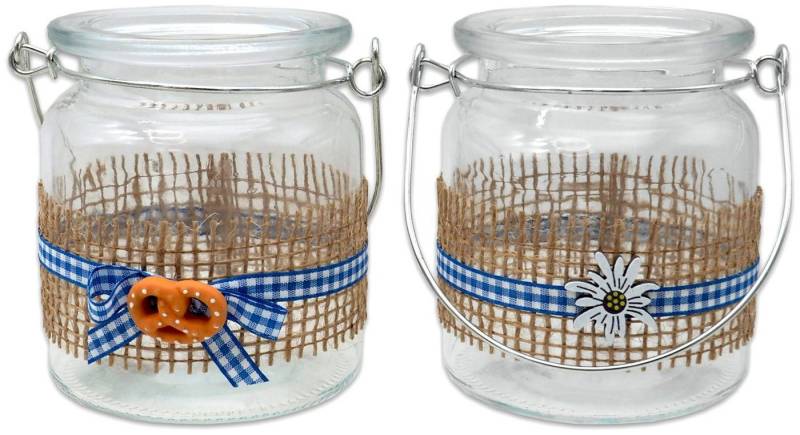 ZauberDeko Windlicht Oktoberfest Bayern Windlicht Glas Blau Weiß 9,5 cm H Ø 8 cm 2 Stück von ZauberDeko