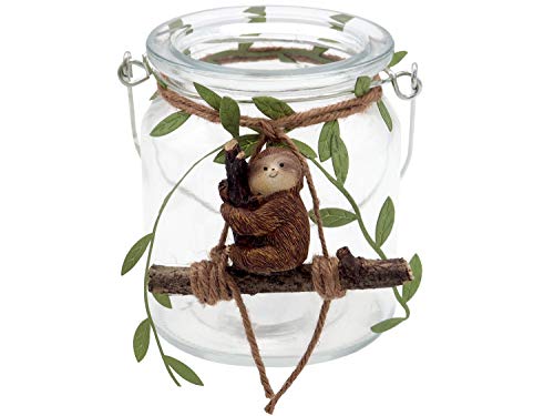 ZauberDeko Windlicht Tischdeko Faultier Sitzend Glas Kindergeburtstag Kerzenhalter von ZauberDeko