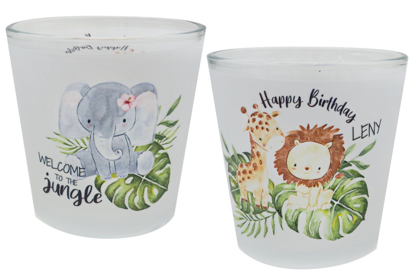 ZauberDeko Windlicht Windlicht Banderole Jungle Kinder Geburtstag Kerzenglas NAME 7,5cm H von ZauberDeko