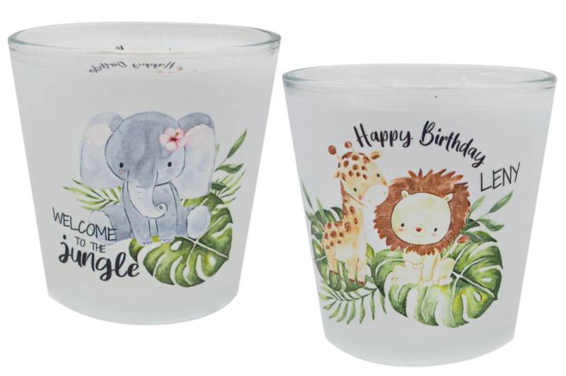 ZauberDeko Windlicht Windlicht Banderole Jungle Kinder Geburtstag Kerzenglas NAME 7,5cm H von ZauberDeko