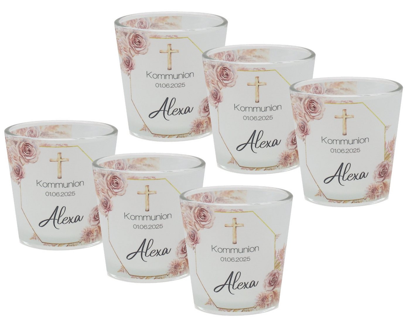 ZauberDeko Windlicht Windlicht Votiv Blume Rosa Gold Kreuz Kommunion Konfi MIT NAME 7,5cm H ZauberDeko Windlicht Windlicht Votiv Blume Rosa Gold Kreuz Kommunion Konfi MIT NAME 7,5cm H von ZauberDeko