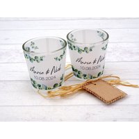 Windlicht Banderole Eukalyptus Grün Kerzenglas Votivglas Hochzeit Geburtstag Personalisiert 7, 5cm Hoch von ZauberDekoShop