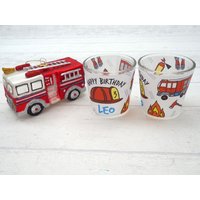 Windlicht Banderole Feuerwehr Auto Geburtstag Kinder Party Votivglas Junge Tischdeko Personalisiert 7, 5cm Hoch von ZauberDekoShop