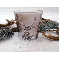 Windlicht Banderole Hirsch Wald Braun Votivglas Tischdeko Herbst Winter 7, 5cm H von ZauberDekoShop