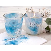 Windlicht Banderole Papierboot Taufe Kommunion Geburtstag Personalisiert 7, 5cm H von ZauberDekoShop