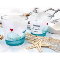 Windlicht Votiv Banderole Wal Papierboot Blau Kommunion Konfirmation Tischdeko Personalisiert 7, 5cm H von ZauberDekoShop