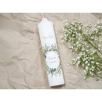 Taufkerze Blumenkranz Blau, Mit Taufspruch, Personalisiert, Segenskerze, Individuelle von ZauberKerze