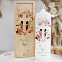 Taufkerze Kreuz Floral, Mit Taufspruch, Personalisiert, Segenskerze, Individuelle Modern von ZauberKerze