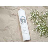 Taufkerze Regenbogen Blau, Personalisierte Taufkerze, Taufgeschenk, Segenskerze von ZauberKerze