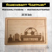 Schneidebrett Aus Holz Mit Gravur - Dortmund Skyline Fussballmotiv von Zauberbude