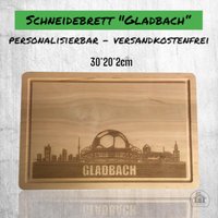 Schneidebrett Aus Holz Mit Gravur - Gladbach Skyline Fussballmotiv von Zauberbude