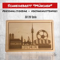 Schneidebrett Aus Holz Mit Gravur - München Skyline Fussballmotiv von Zauberbude