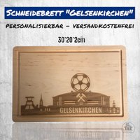 Schneidebrett Aus Holz Mit Gravur - Schalke Gelsenkirchen Skyline Fussballmotiv von Zauberbude