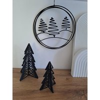 Filigraner Dekoring Türdeko Weihnachten Advent Tannenbäume Skandinavisch Fensterdeko Wanddeko Loop Schwarz von ZauberkugelSylvia